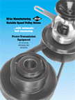 Hi-Lo Manufacturing Variable Speed Pulley Drive Catalog cover. Power Transmission Equipment with automatic belt tensioning Catalog Cover - click to download